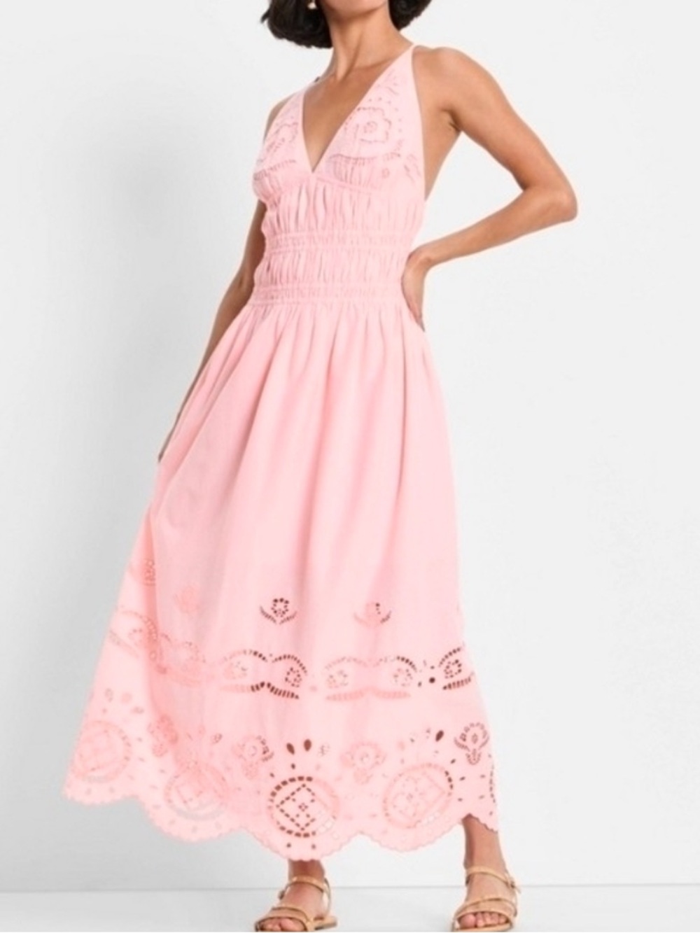 Pink Eyelet Sundress with Smocked Waist